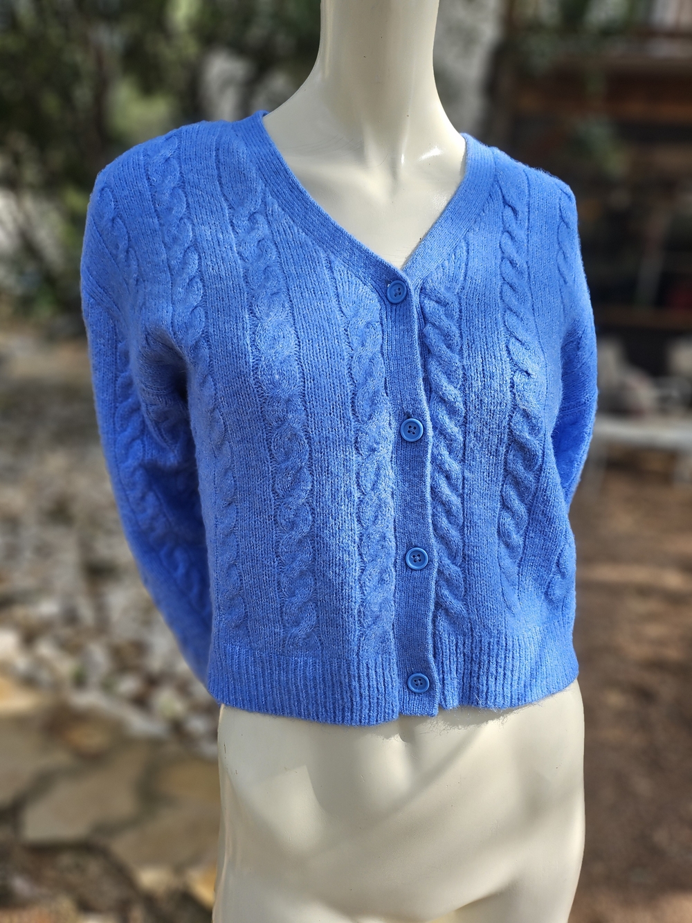 Girls Art Class Blue Cable-Knit V-Neck Button Cardigan Sweater L (10-12)